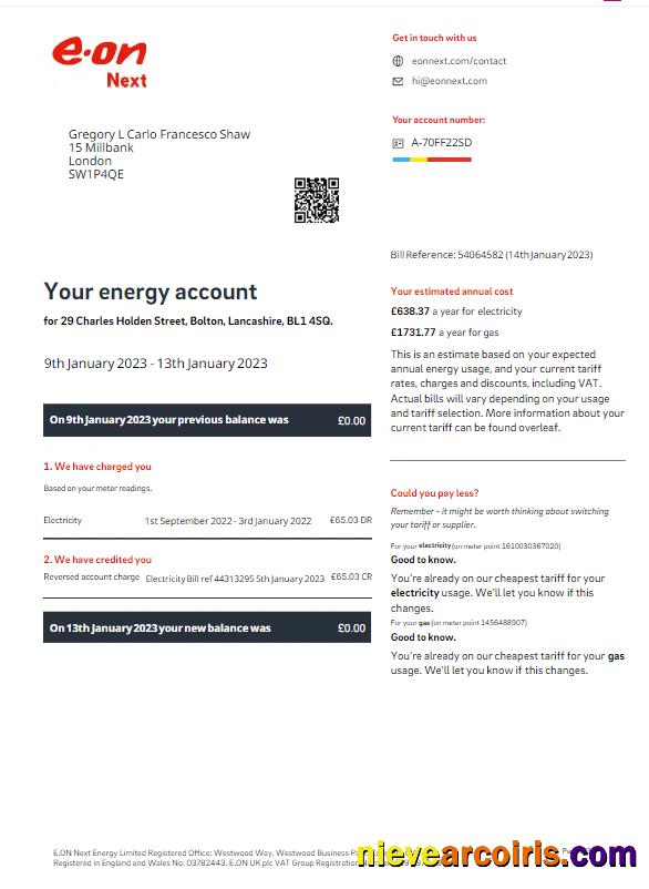 UNITED KINGDOM E-ON utility bill